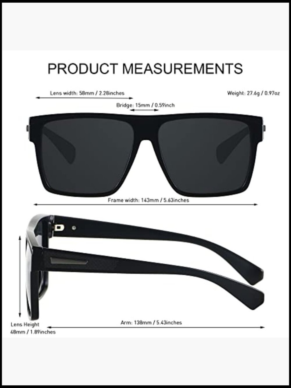 Square Polarized Sunglasses UV Protection Oversized Flat Top Fashion Driving - Picture 6 of 6